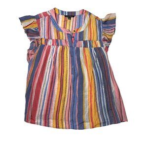 Zac & Rachel Top L Multicolor Striped‎ Ruffle Sleeve Blouse Large